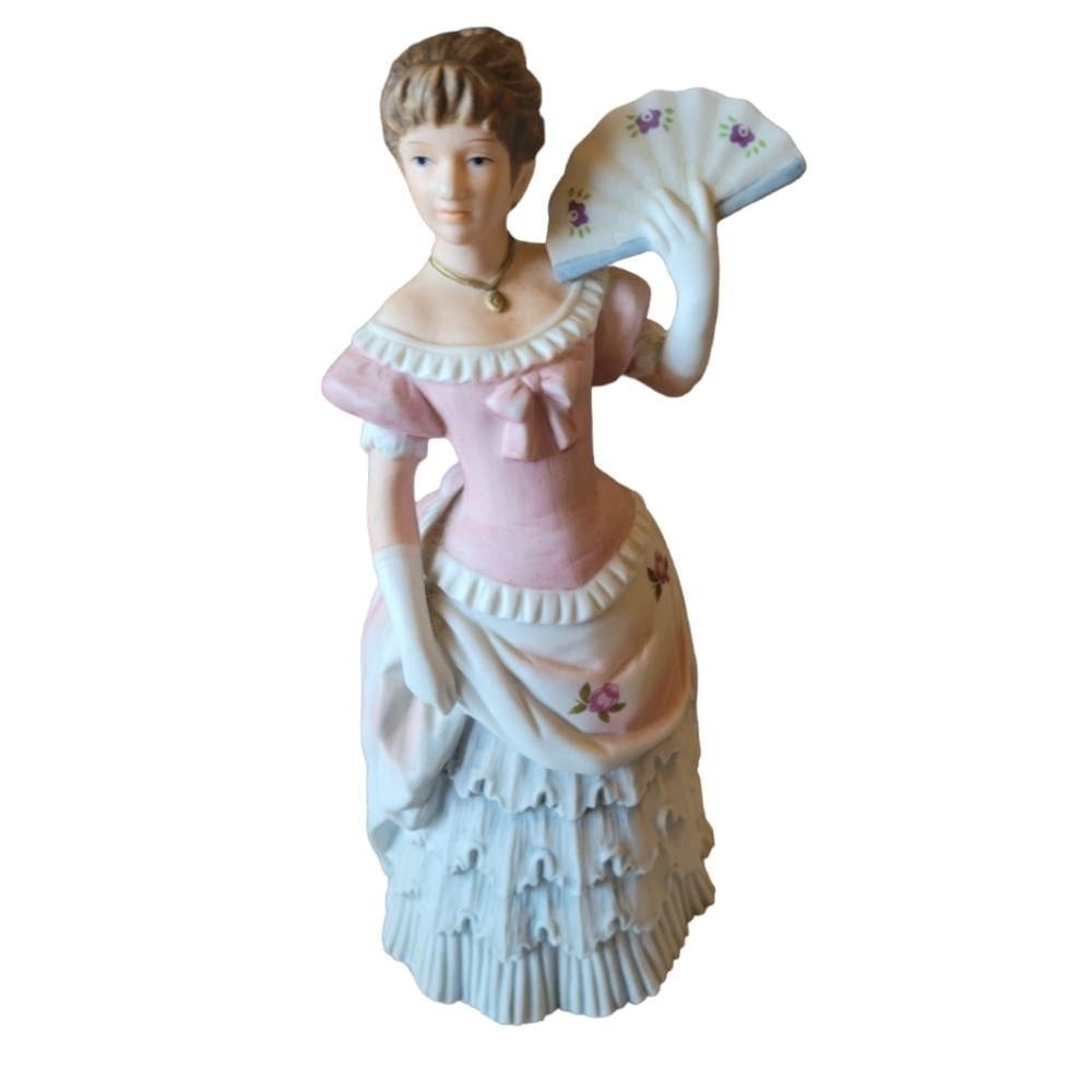 Vintage Homco Victorian Lady Figurine #1421 Size 8.5" Antebellum Pink and White